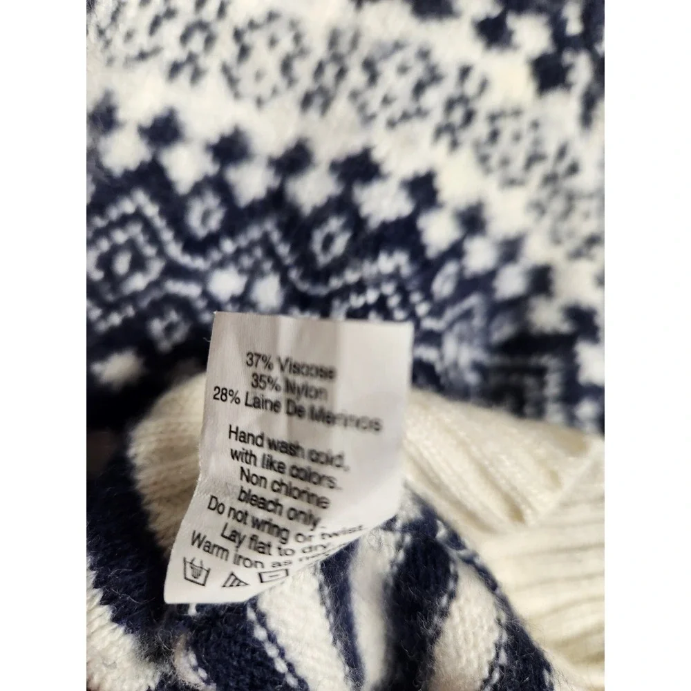 J Crew Womens Sweater S Blue White Merino Wool Nylon Blend Fair Isle Style E4854